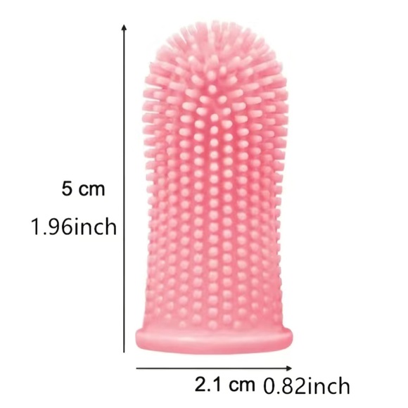 🛍️Pink Silicone Fingertip Pet Toothbrush For Dogs Cats - Picture 1 of 3